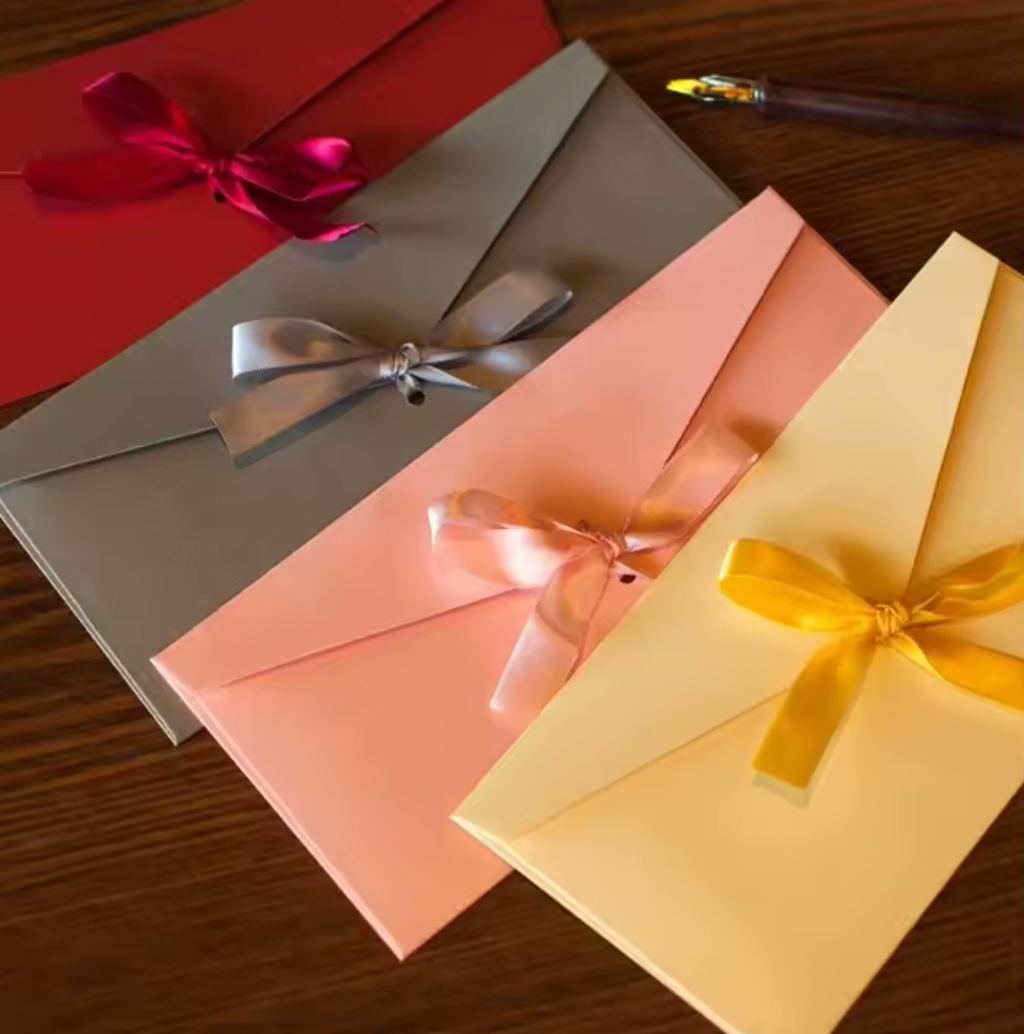 10 Large Decorative Envelopes with Bows – Retro Pearlescent Design for Special Occasions & Keepsake Letters