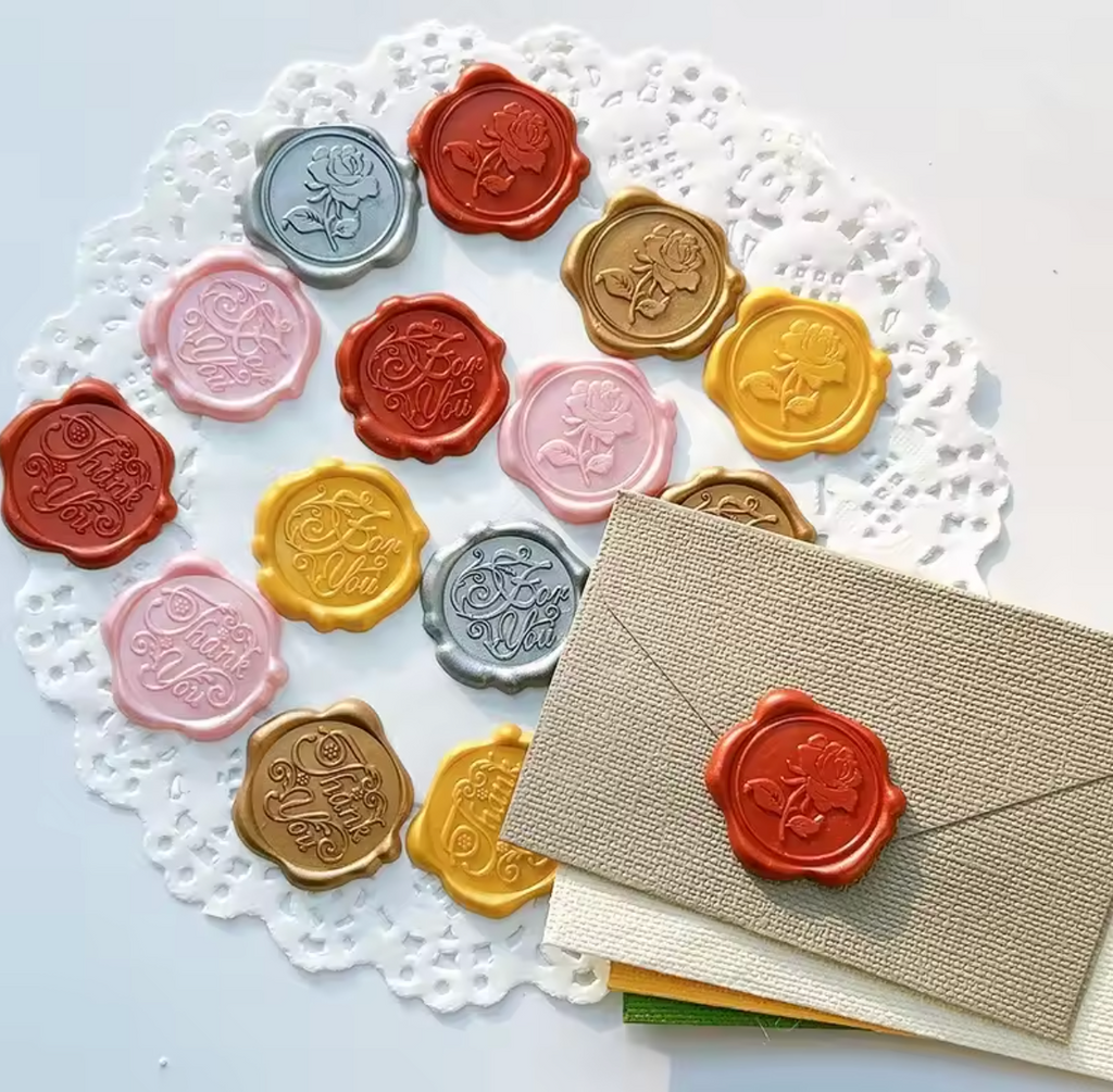 10 ‘For You’  'Rose' Wax-Style Seal Stickers – Mixed Colors for Envelopes, Gifts & Love Notes