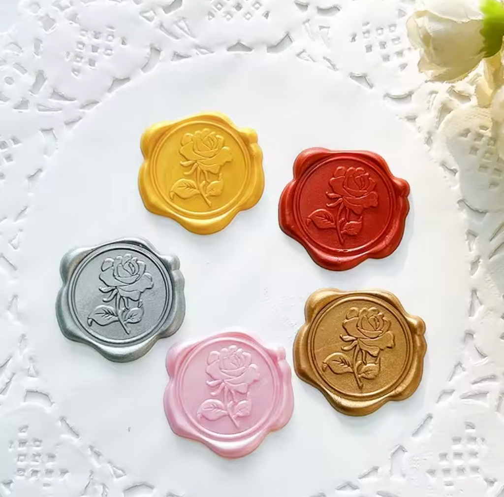 10 ‘For You’  'Rose' Wax-Style Seal Stickers – Mixed Colors for Envelopes, Gifts & Love Notes